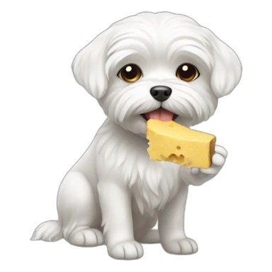 Maltese dog eating sticker