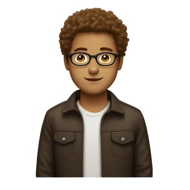 a white boy with brown fluffy hair and round glasses sticker