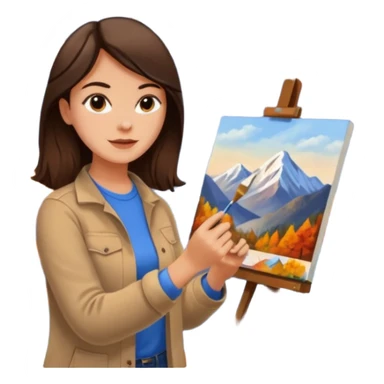 Brunette Artist painting a beautiful autumn mountain peak destination on canvas sticker