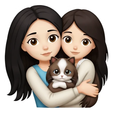 A girl with long black  hair tightly hugged a Ragdoll sticker