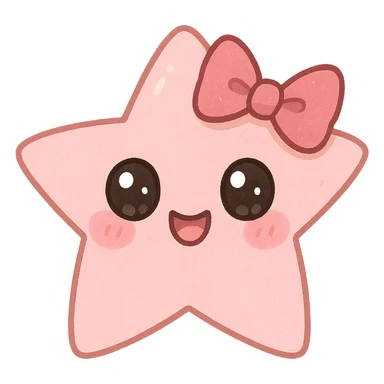 a cute pink star with a bow, original design, big eyes, blushing cheeks, joyful sticker