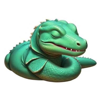 Meme-Worthy cute Sleeping Komodo Dragon Lizard Portrait Emoji, Head resting peacefully with a contented smile, showcasing a rugged, textured form and eyes gently closed in serene slumber, Simplified yet comically adorable features, highly detailed, glowing with a soft, drowsy glow, high shine, relaxed and utterly lovable, stylized with an air of playful laziness, bright and heartwarming, soft glowing outline, capturing the essence of a sleeping ancient guardian that feels destined to become the next viral icon of adorable rest! sticker