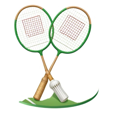 Two crossed badminton rackets with a shuttlecock resting in between, set against the faint outline of a badminton court. The image highlights the tools of the sport, with a subtle emphasis on the court's net and boundaries, symbolizing competition and skill. sticker