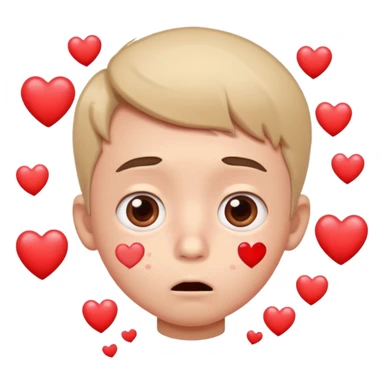 surprised cartoon boy with wide eyes, nosebleed, blushing, hearts floating around sticker