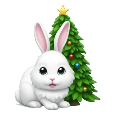 White bunny with Christmas tree  sticker