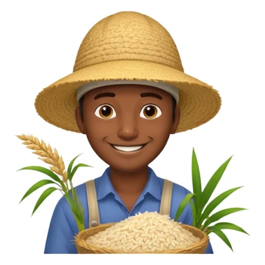 Indian man with asian rice farmer hat harvesting rice sticker
