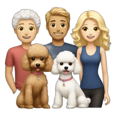 Family consisting of 1 korean man 1 white blonde girl and fluffy brown toy poodle sticker