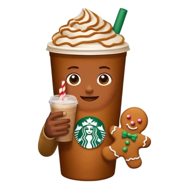 a plain emoji holding a gingerbread chai drink from Starbucks sticker