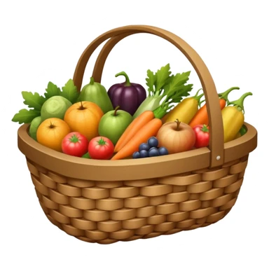wicker basket with groceries, no pattern on the bag sticker