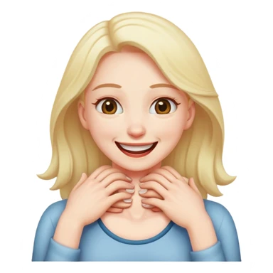 Woman with hands on either side of her neck, choking herself but smiling sticker