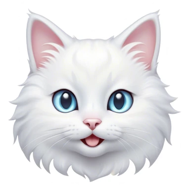 Cinematic Comical White Cat Portrait Emoji, Head tilted in an exaggerated, surprised manner with wide, sparkling eyes, showcasing a pristine white fur with subtle hints of silver and an animated, goofy expression, simplified yet whimsically detailed, glowing with a playful, bright radiance, high shine, exuding a lighthearted and comical charm, styled with a soft glowing outline, capturing the essence of a white cat that looks ready to prance comically off the screen! sticker