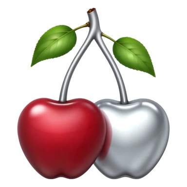 A pair of cherries emoji made of liquid silver chrome, smooth rounded shapes, glossy metallic surface, subtle sensual vibe, luxury sexy aesthetic, iOS emoji style, centered, clean white background sticker