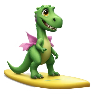 dinosaur riding a surfboard with a tutu on sticker