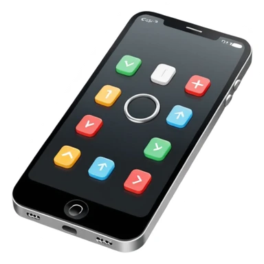 Minimalistic flat vector icon, iOS style, thin black contour on white background. Smartphone with basic UI elements inside: toggle switch, segmented control, and bottom tab bar. Clean, no text, no shadows sticker