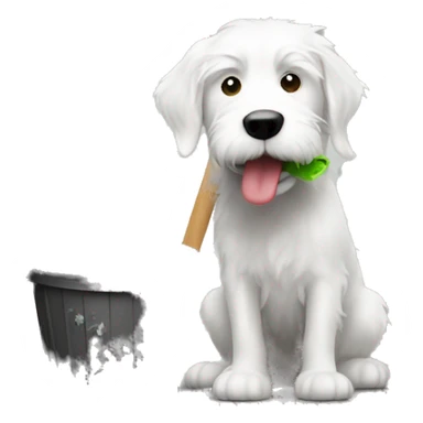 White doodle digging in garbage  can sticker