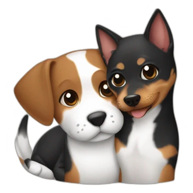 Black mackerel cat hugging brown Jack Russell dog sticker