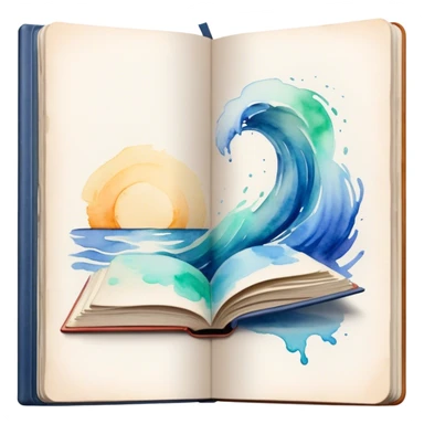 Cinematic Realistic image of an open sketchbook accompanied by a set of translucent watercolors, with delicate pigment stains and soft, flowing brushstrokes, captured under gentle, diffused lighting that highlights creative fluidity sticker