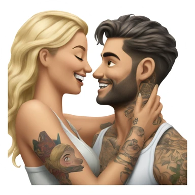 Hyper Realistic beautiful woman tickling a very handsome tattooed man sticker