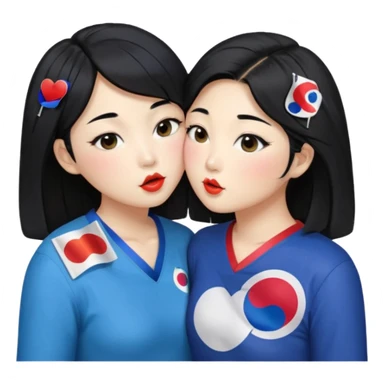 Korean lesbians, kisses and Let them both have black hair, kiss each other, have a lesbian flag on their cheeks, be sweet, dress openly, have open waists  sticker