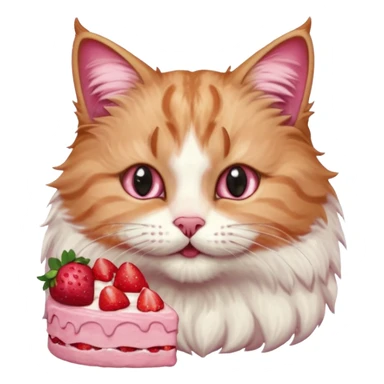 Close-up portrait of a fluffy cat eating a strawberry cake, pink cream on its nose and whiskers, detailed fur texture, soft natural light, shallow depth of field, high resolution, cute and candid moment
, sticker