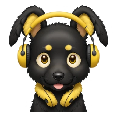stylish black dog wearing yellow headohones sticker