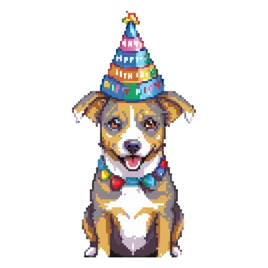 dog wearing a birthday party hat sticker