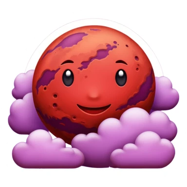 Crimson red planet with clouds and a purple star behind it sticker