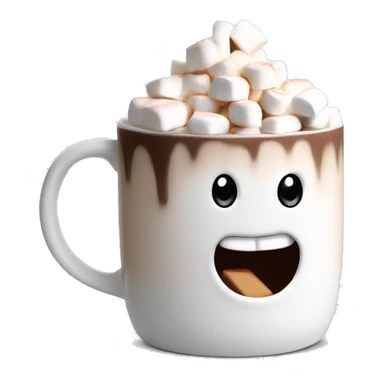 A hot chocolate in a white winter theme mug and lots of cream and marshmallows  sticker