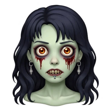 crie um kamoji estilo zumbi (feminina) com o cabelo comprido levemente ondulado e com franja preto, coloque alguns piercing  sticker