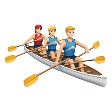 An icon featuring a rowing boat with two oars and a calm river in the background, symbolizing academic rowing. The design includes a rower in athletic gear, a team of rowers, and rippling water, representing the competitive spirit and technique of rowing. Transparent backgrounв sticker