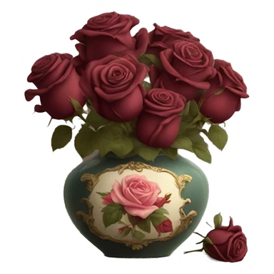 Burgundy roses in vintage vase sticker