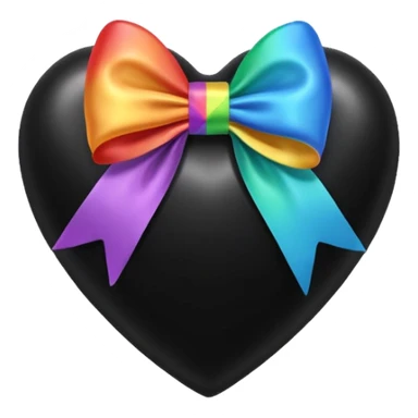 glossy velvet black heart with a rainbow bow and heart pattern on the bow sticker