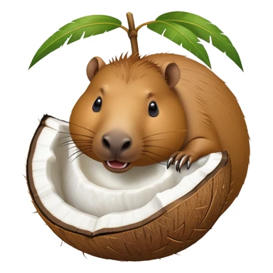 Capybara face emerging from a coconut with its shell partially open sticker