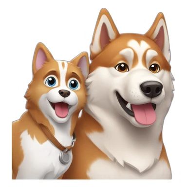 Un husky qui fait un selfie avec un chat roux sticker