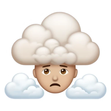 Overthinking emoji that has a cloud of thoughts above itself. He tries to scare off the cloud of thoughts while looking at it sticker