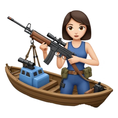 Sexy brunette with machine gun stopping migrants enter the UK on small boats crossing the channel  sticker
