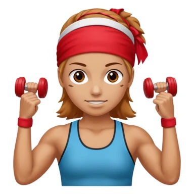 athlete with red headband, hold a mini dumbbell sticker