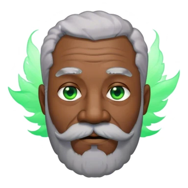 Black old man with gray hair that is big with a green aura with flies. Hair also very low cut and short. Beard and mustache. sticker