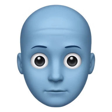 Bald male emoji with blue skin, no smile, like neutral face, but with a big head / forehead sticker
