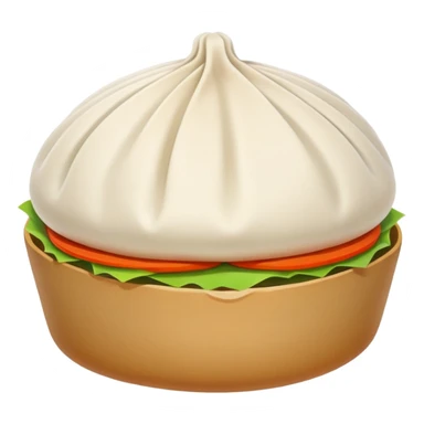 Steamed stuffed bun Baozi with visible pleated top, simplified emoji style with bold outlines and bright colors, cartoon style Chinese street snack sticker