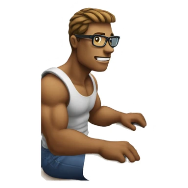 muscular nerd on computer coding  sticker