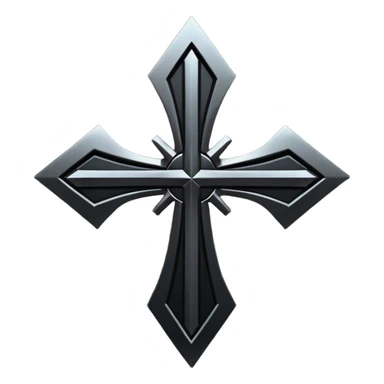 Emoji, dark futuristic cross, symmetrical geometric shape, black metal, gothic cyber aesthetic, minimal flat design, sharp edges, centered, transparent background do not use any other colors but metal and black sticker