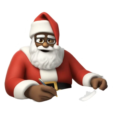 Father Christmas is sitting on a desk, writing something down on a sheet of paper, solving complicated math puzzles  sticker