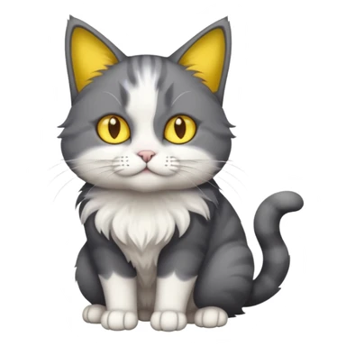 full body half dark grey and half white cat with white front legs sticker