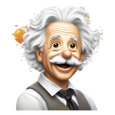 happy albert einstein with colourful confetti and party balloons sticker