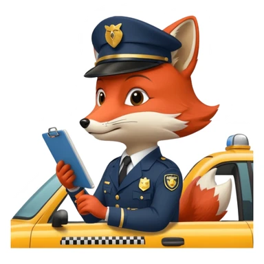 The Fox Is Actually Red Wearing A Officer Outfit Riding On The  Taxi Writing On The Clipboard sticker