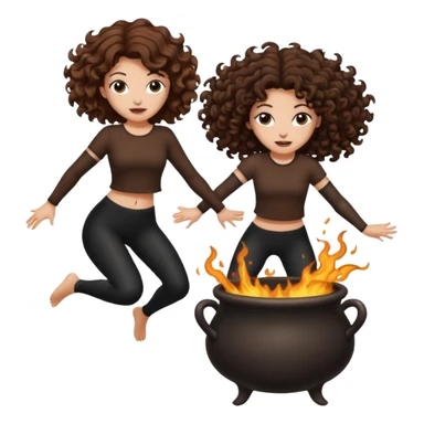cauldron burst — long wavy brown hair tattooed woman and short tight curly brown hair woman — jumping back sticker
