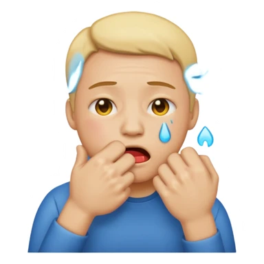 Crying emoji with fist covering mouth sticker