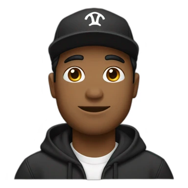 Un chico con sudadera negra, cabello largo y gorra negra sticker