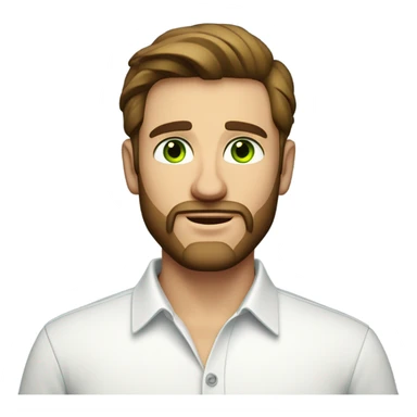 handsome optimist oval head brunette man and beard green eyes wearing white button down shirt  sticker